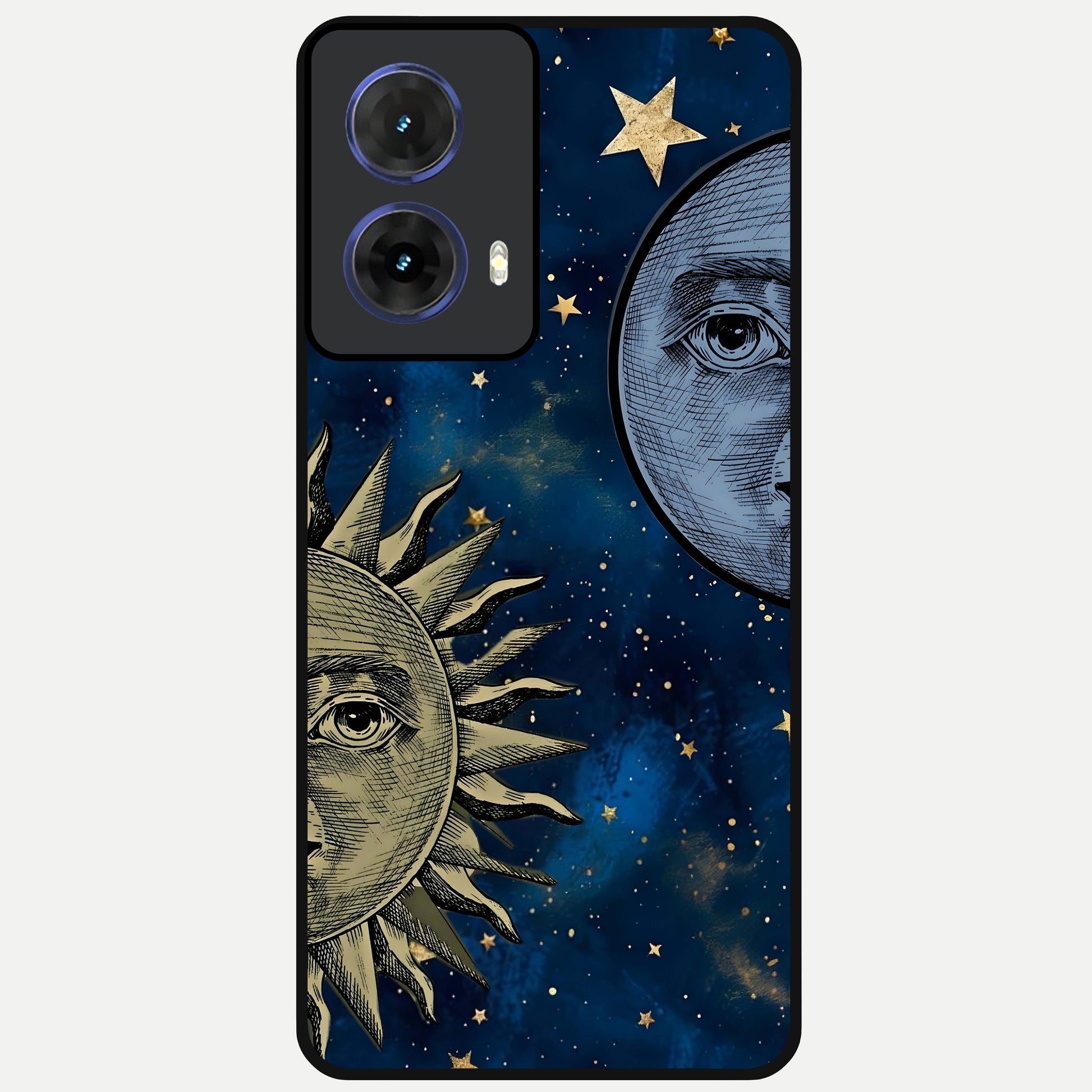  Celestial Moon With Sun Glass Case For Moto G85 back cover – full design glossy printed glass finish