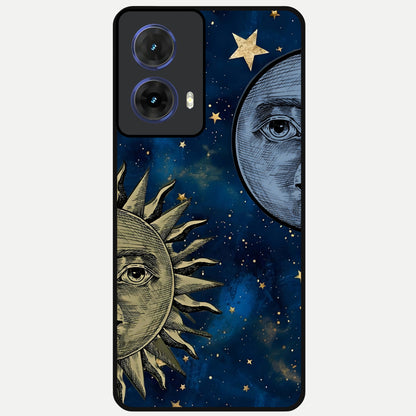  Celestial Moon With Sun Glass Case For Moto G85 back cover – full design glossy printed glass finish