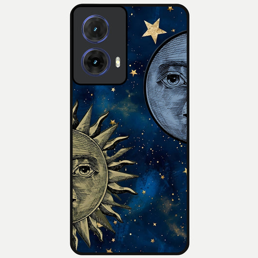  Celestial Moon With Sun Glass Case For Moto G85 back cover – full design glossy printed glass finish