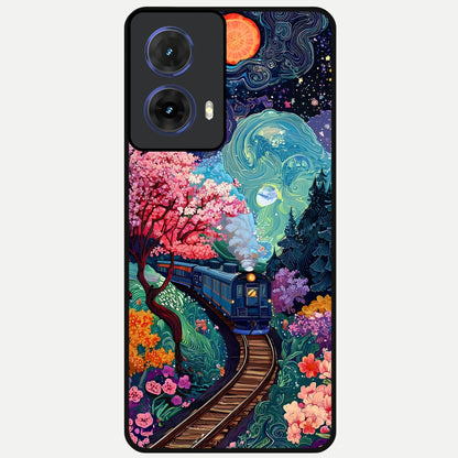  Celestial Train Journey Glass Case For Moto G85 back cover – full design glossy printed glass finish