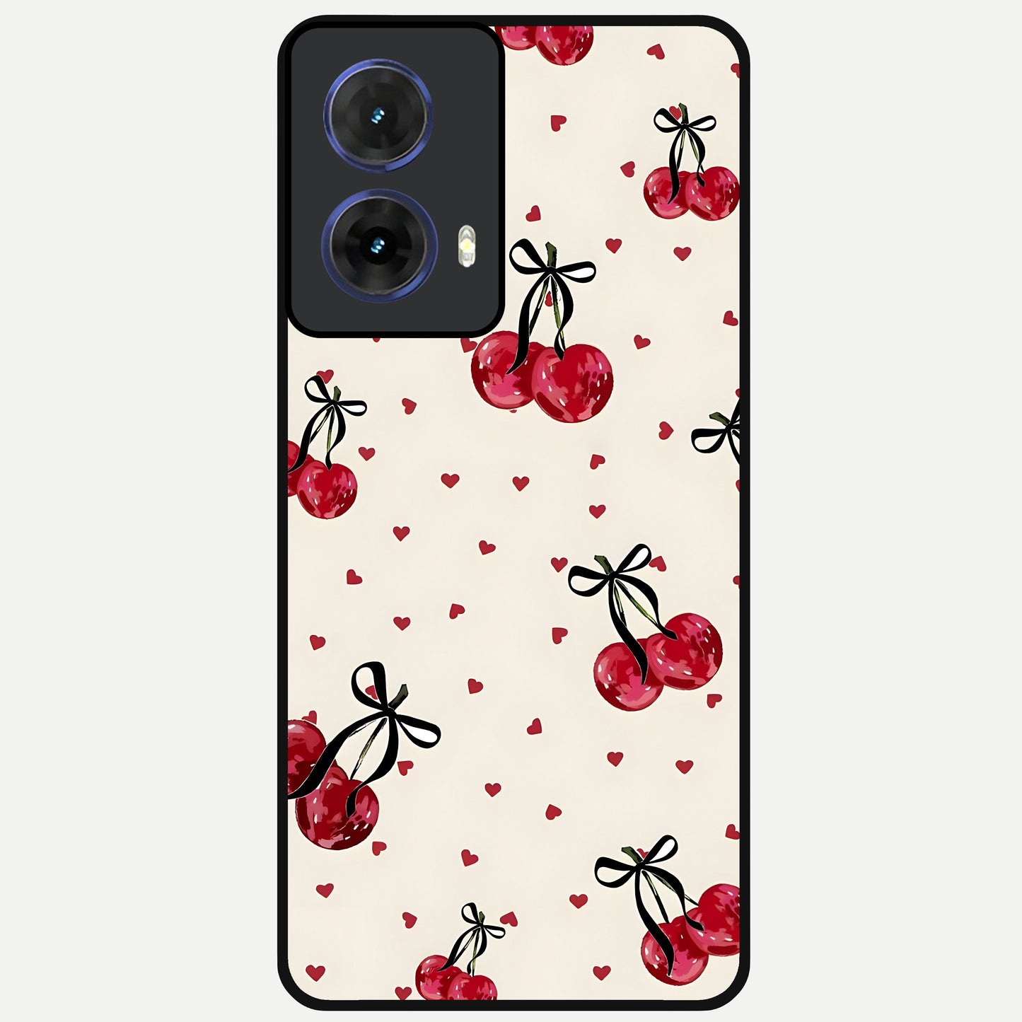  Cherry Heart Bow Glass Case For Moto G85 back cover – full design glossy printed glass finish