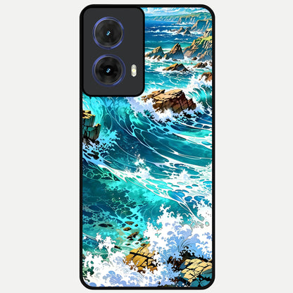  Coastal Blue Waves Glass Case For Moto G85 back cover – full design glossy printed glass finish
