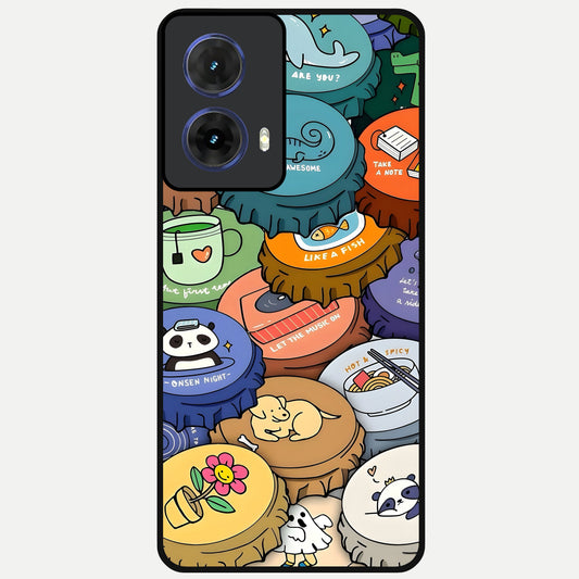  Coins Patterns Glass Case For Moto G85 back cover – full design glossy printed glass finish