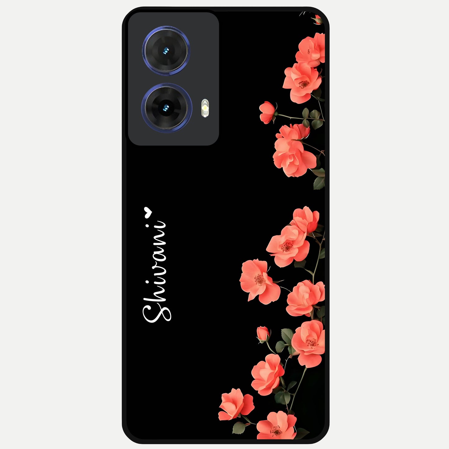  Crimson Bloom Grace Custom Name Glass Case For Moto G85 back cover – full design glossy printed glass finish