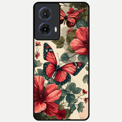  Crimson Butterfly Garden Glass Case For Moto G85 back cover – full design glossy printed glass finish