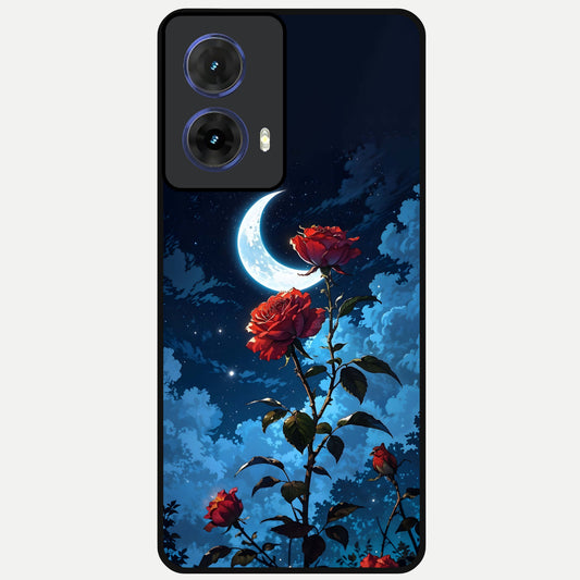  Crimson Rose Moon Glass Case For Moto G85 back cover – full design glossy printed glass finish