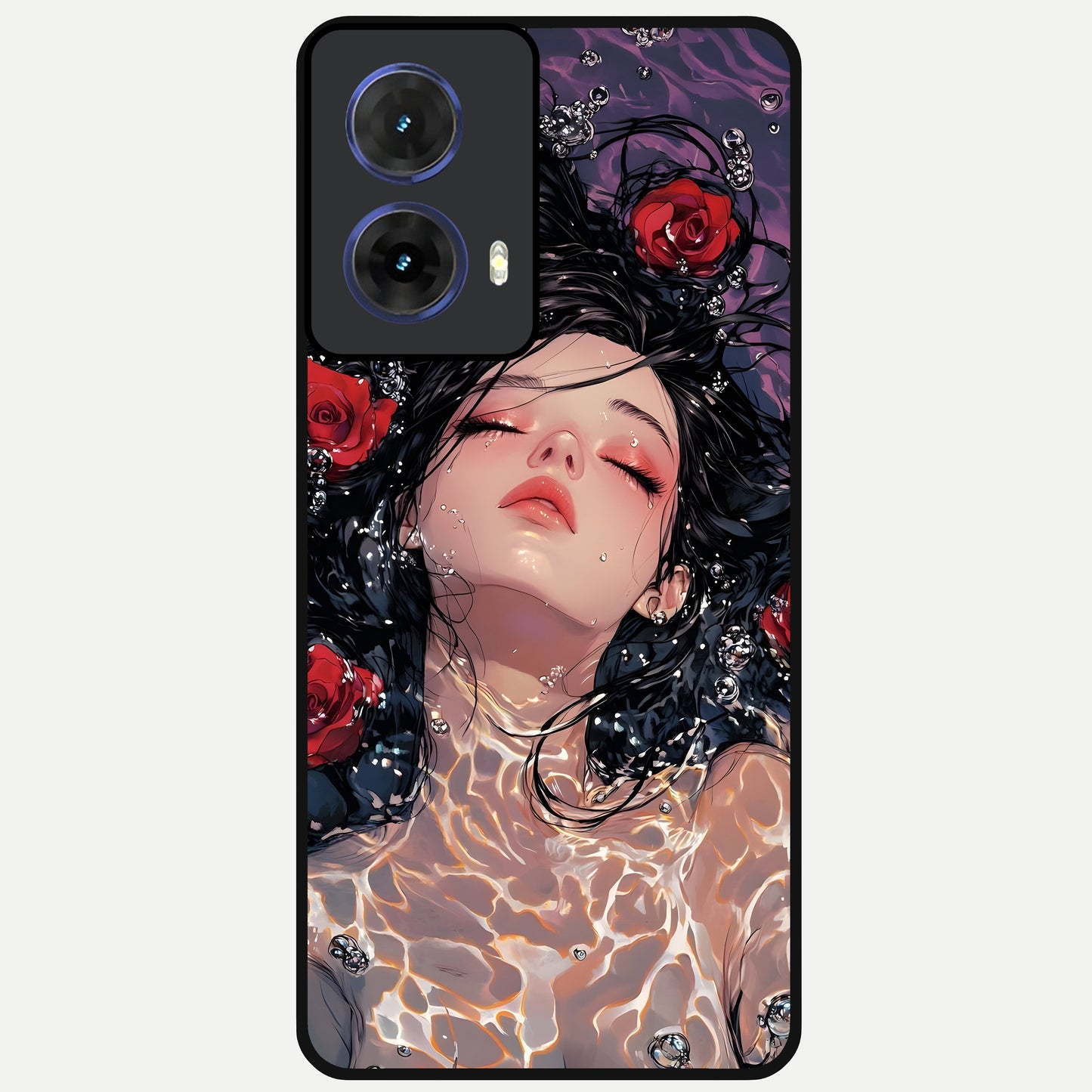  Crimson Rose Serenity Glass Case For Moto G85 back cover – full design glossy printed glass finish
