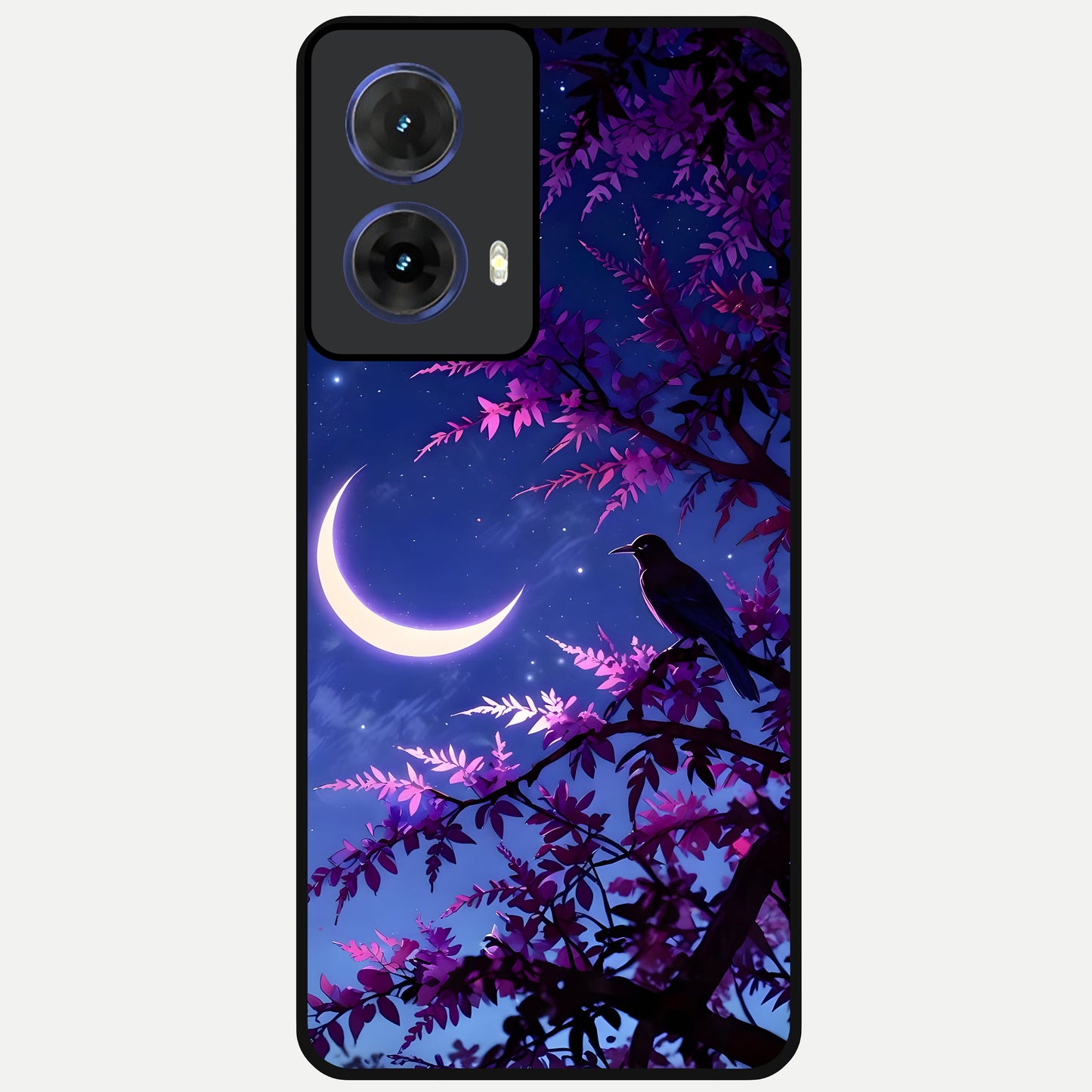  Crow And Moon Scenery Glass Case For Moto G85 back cover – full design glossy printed glass finish