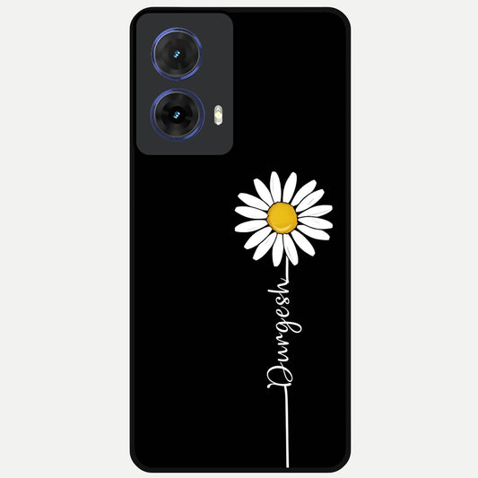  Custom Name White Flower Glass Case For Moto G85 back cover – full design glossy printed glass finish