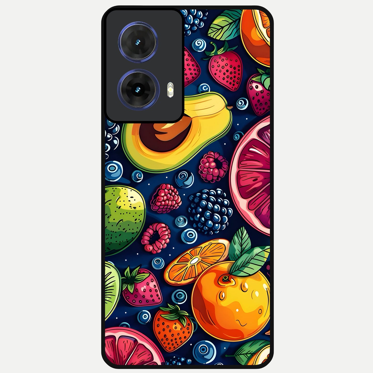  Cute Fruits Art Glass Case For Moto G85 back cover – full design glossy printed glass finish