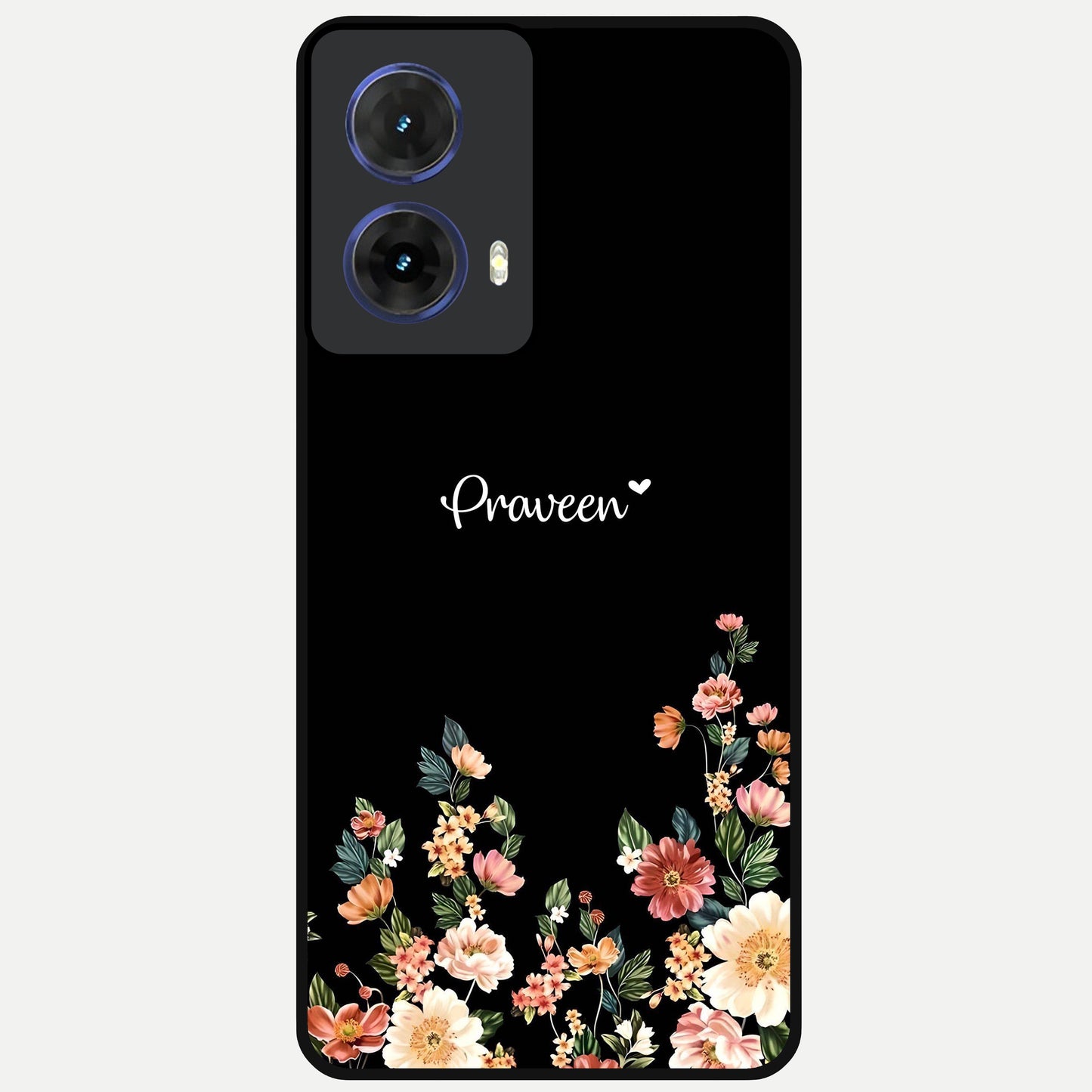  Floral Design Personalized Custom Name Glass Case For Moto G85 back cover – full design glossy printed glass finish