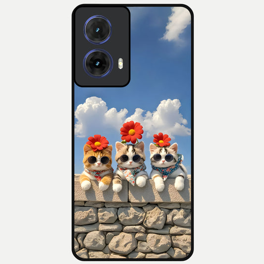  Floral Kitty Squad Glass Case For Moto G85 back cover – full design glossy printed glass finish