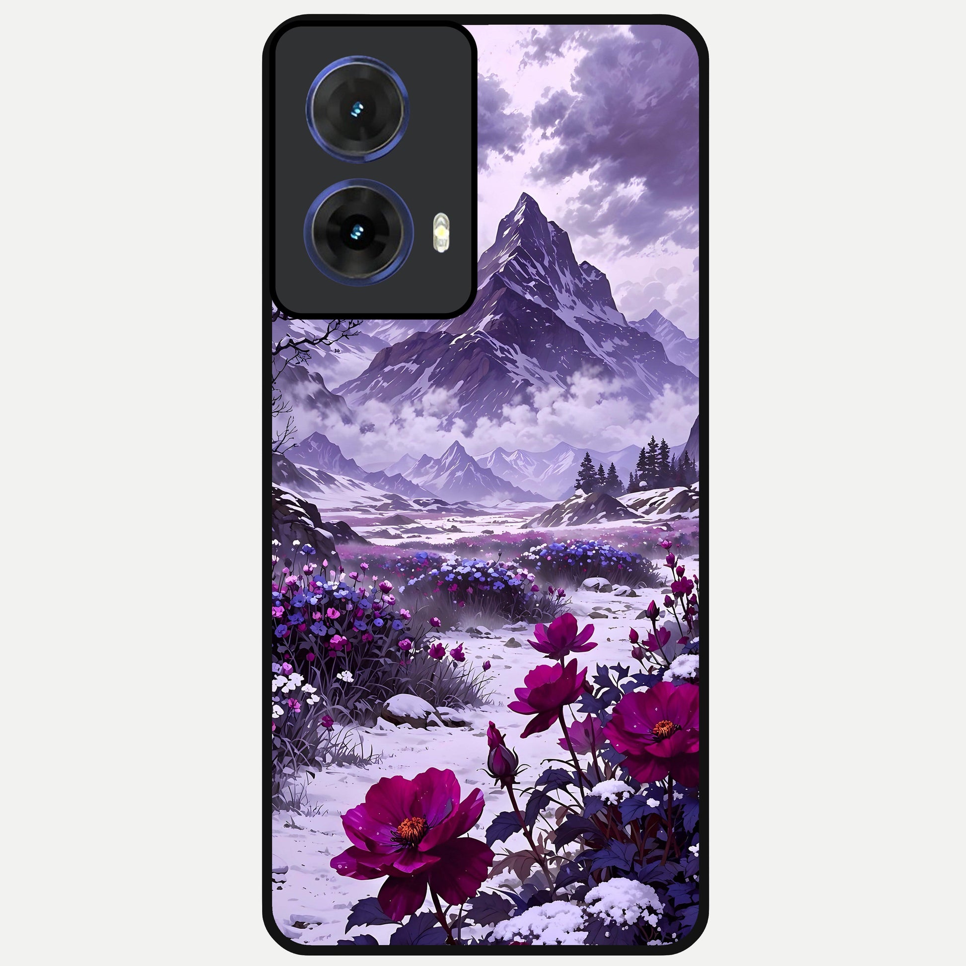  Flower Mountain View Glass Case For Moto G85 back cover – full design glossy printed glass finish