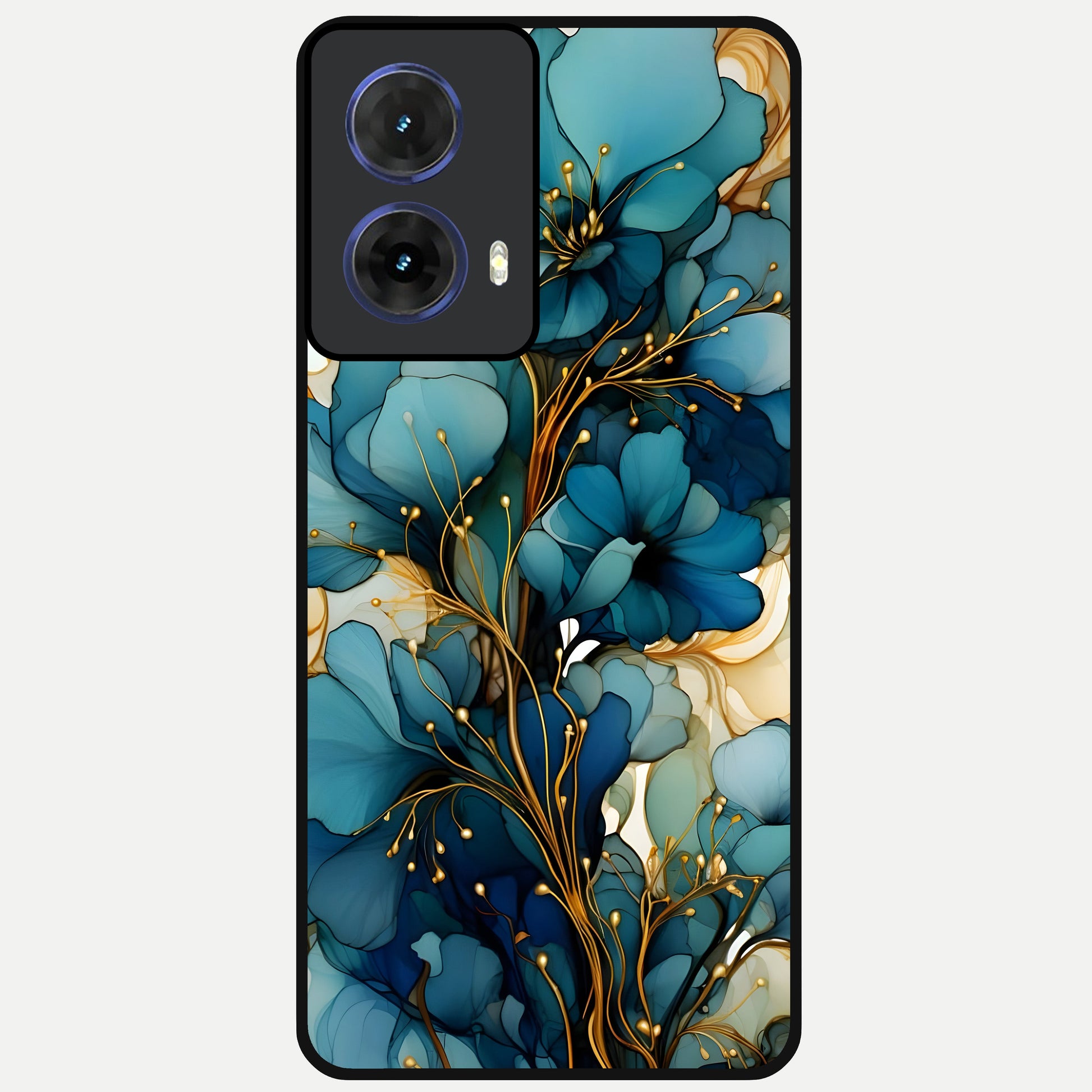  Golden Bloom Symphony Glass Case For Moto G85 back cover – full design glossy printed glass finish