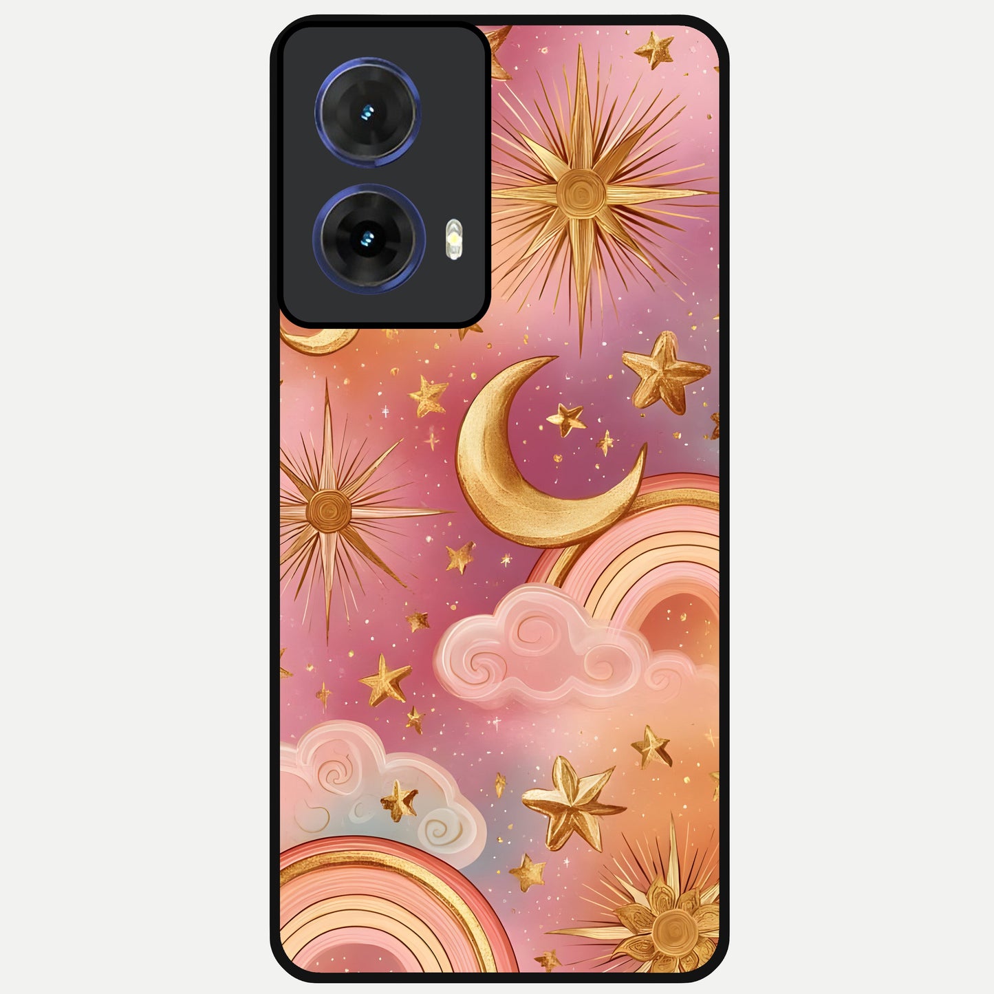  Golden Celestial Dreams Glass Case For Moto G85 back cover – full design glossy printed glass finish