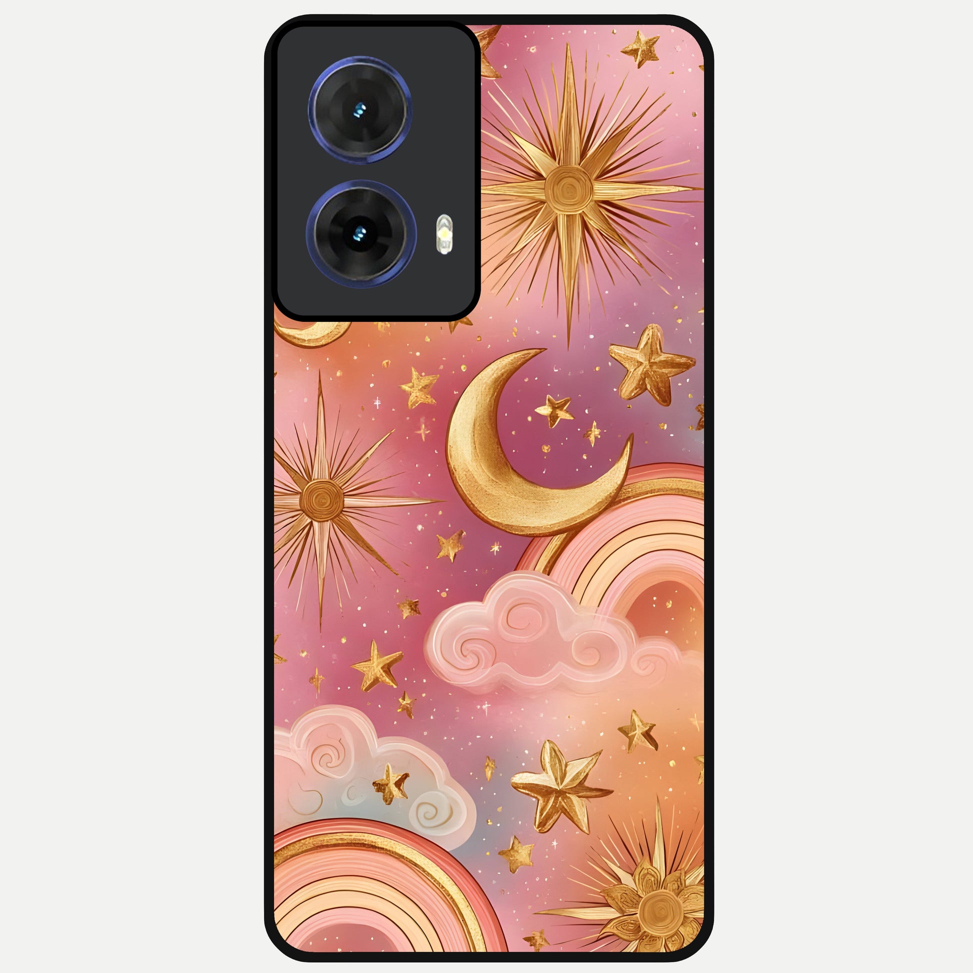  Golden Celestial Dreams Glass Case For Moto G85 back cover – full design glossy printed glass finish