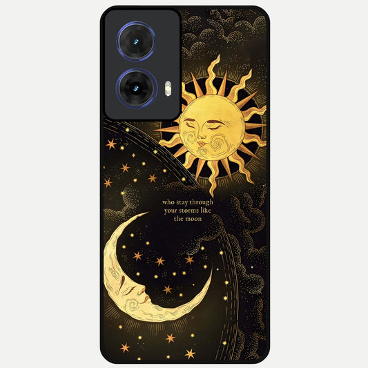  Golden Lunar Love Glass Case For Moto G85 back cover – full design glossy printed glass finish