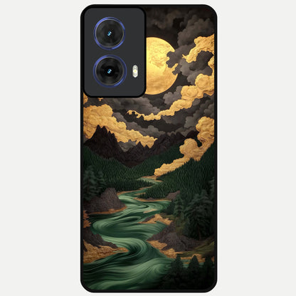  Golden River Moon Glass Case For Moto G85 back cover – full design glossy printed glass finish