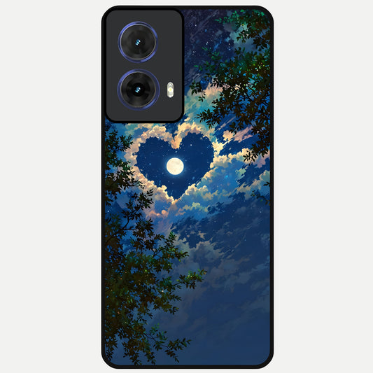  Heart With Moon Sky Glass Case For Moto G85 back cover – full design glossy printed glass finish
