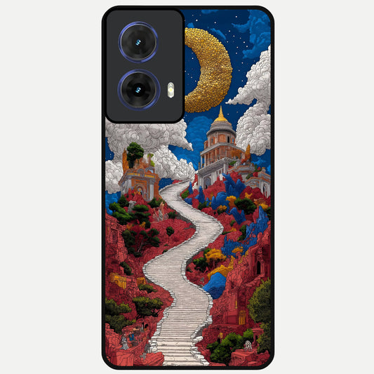  Heavenly Moon Path Glass Case For Moto G85 back cover – full design glossy printed glass finish