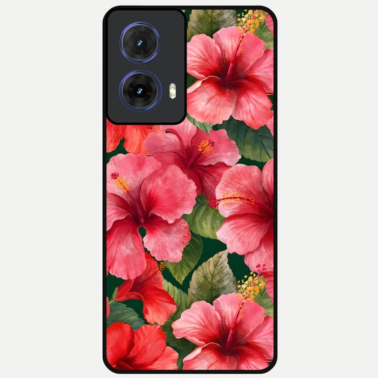  Hibiscus Pattern Glass Case For Moto G85 back cover – full design glossy printed glass finish