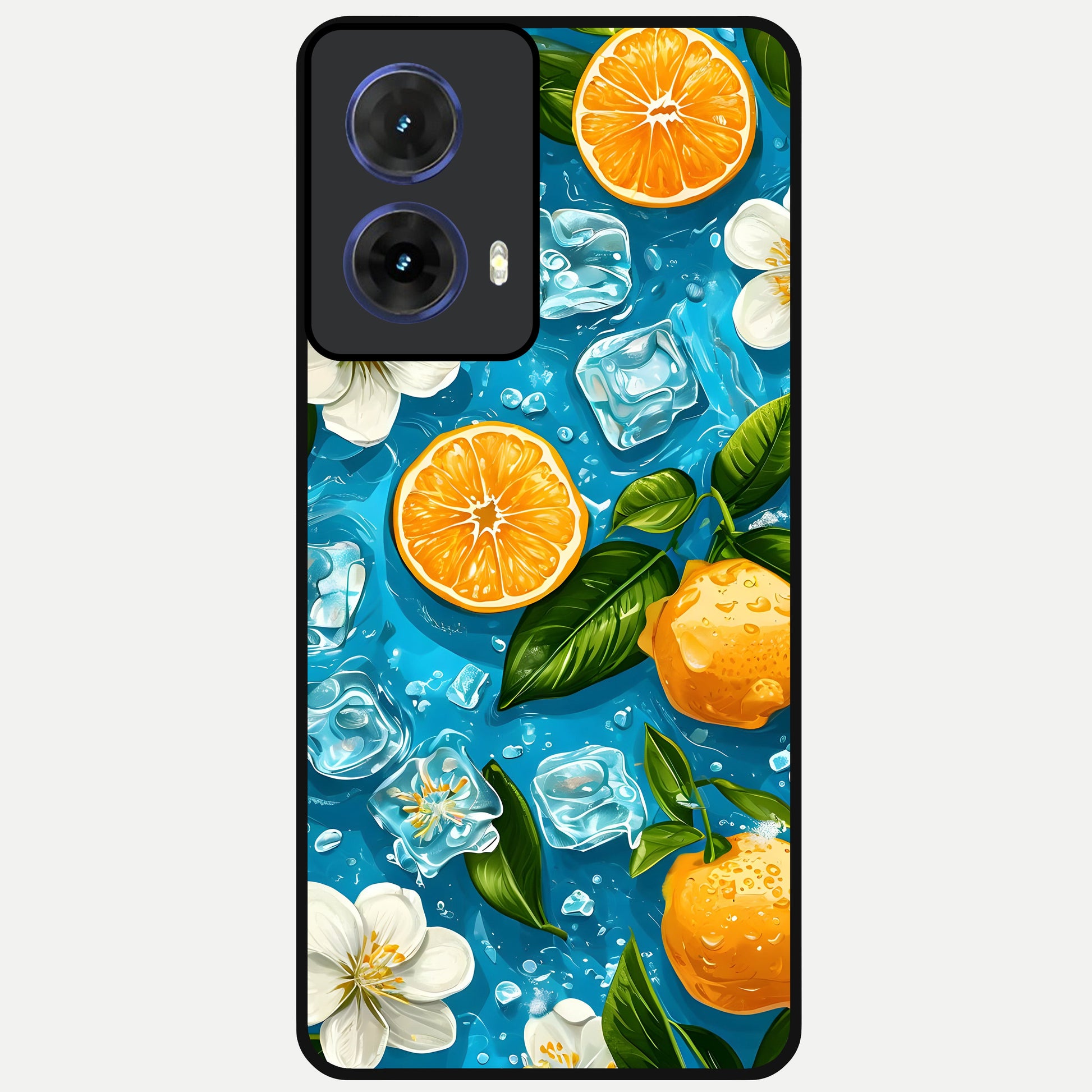  Ice Cube With Orange Glass Case For Moto G85 back cover – full design glossy printed glass finish