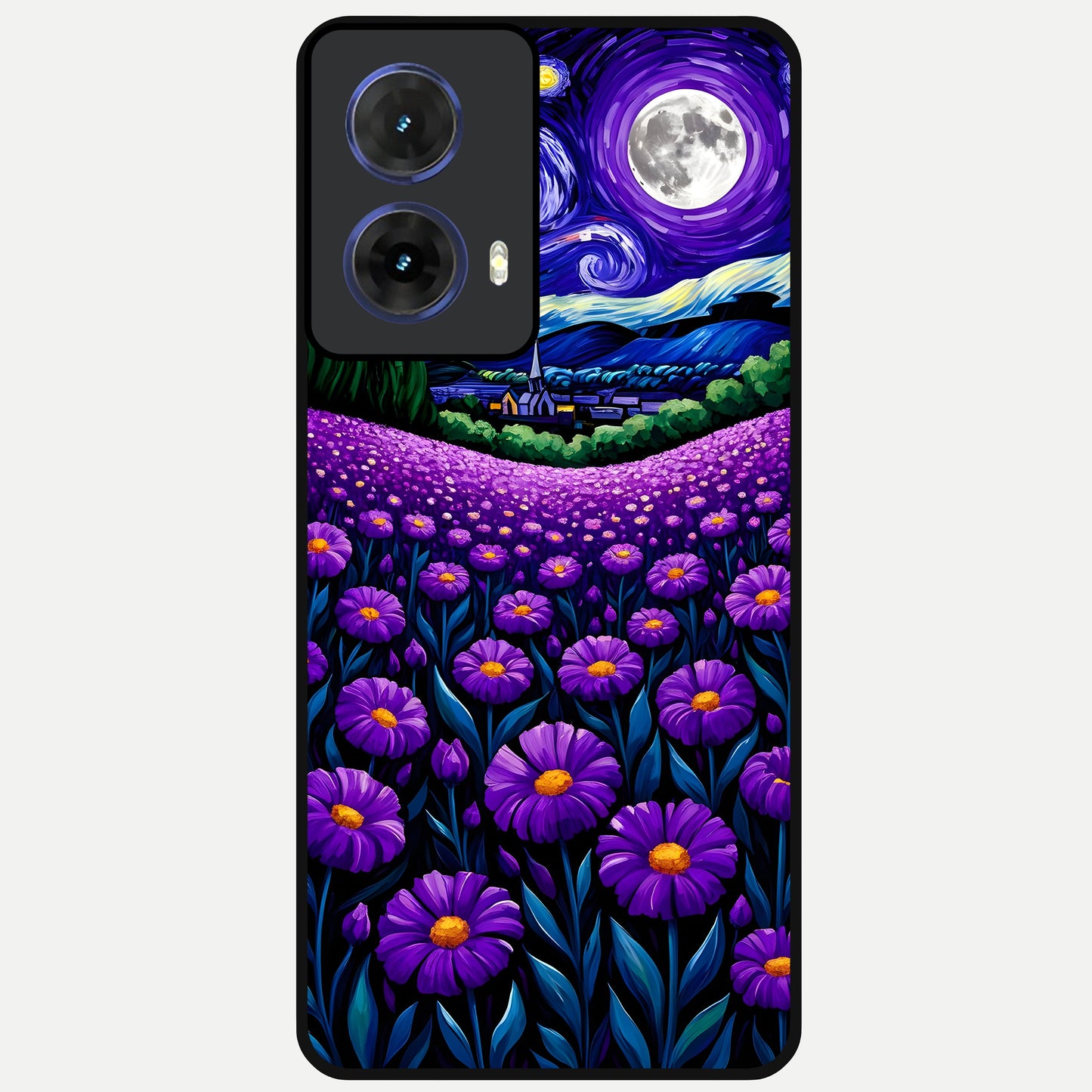  Lavender Moon Field Glass Case For Moto G85 back cover – full design glossy printed glass finish