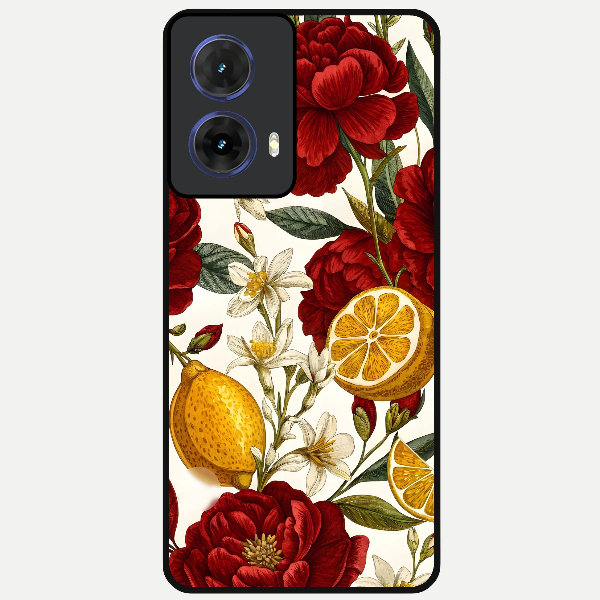  Lemon Rose Charm Glass Case For Moto G85 back cover – full design glossy printed glass finish