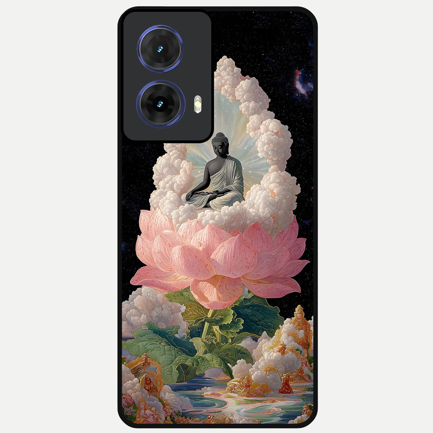  Lotus Divine Peace Glass Case For Moto G85 back cover – full design glossy printed glass finish