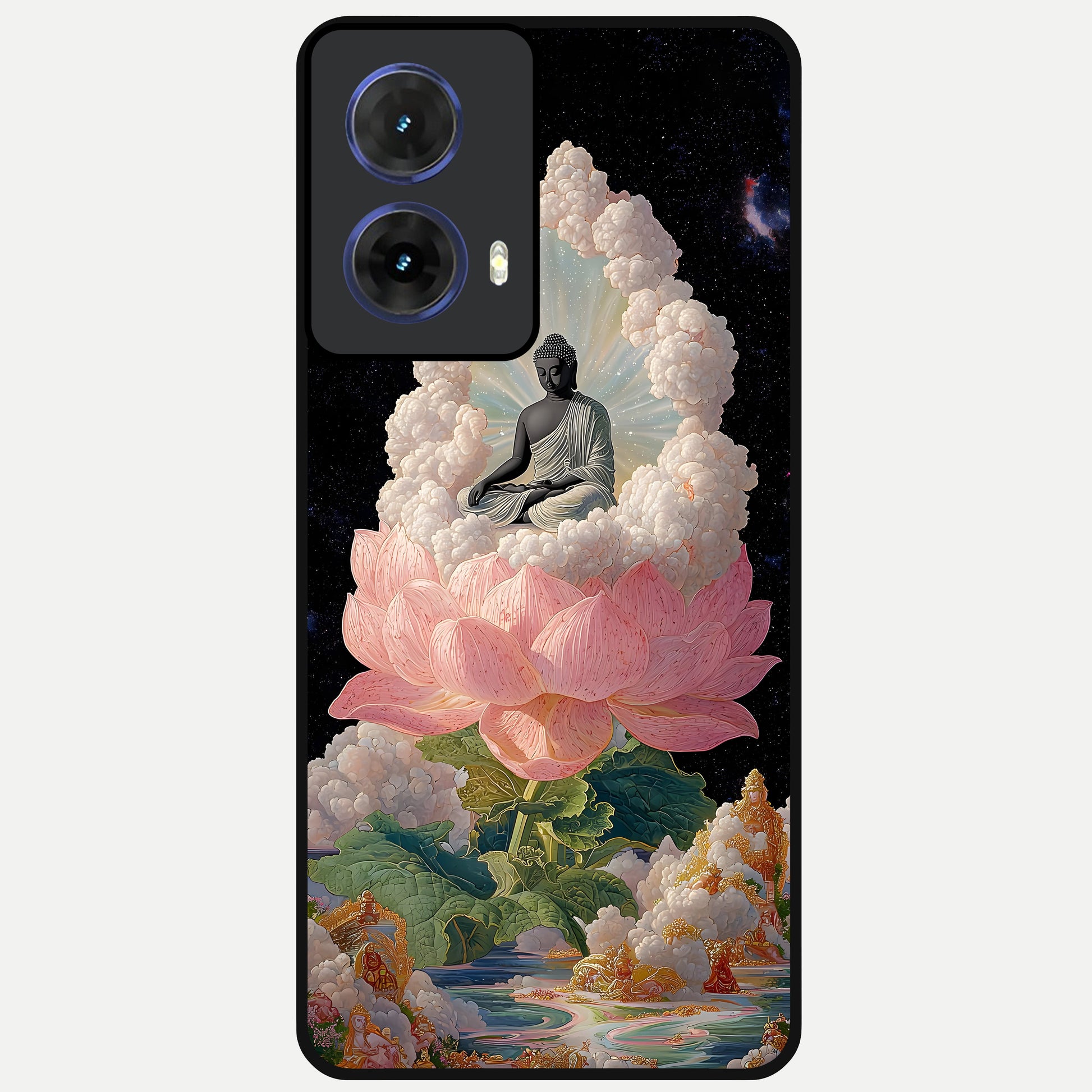  Lotus Divine Peace Glass Case For Moto G85 back cover – full design glossy printed glass finish