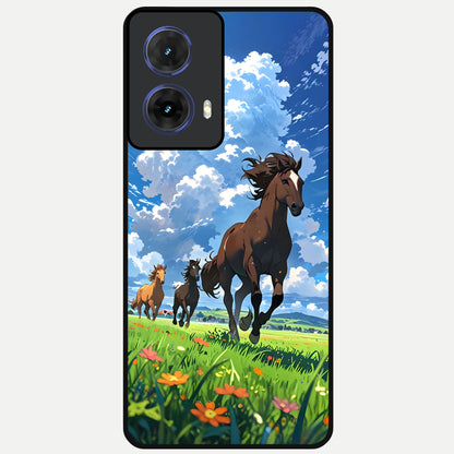  Majestic Horses Galloping Glass Case For Moto G85 back cover – full design glossy printed glass finish