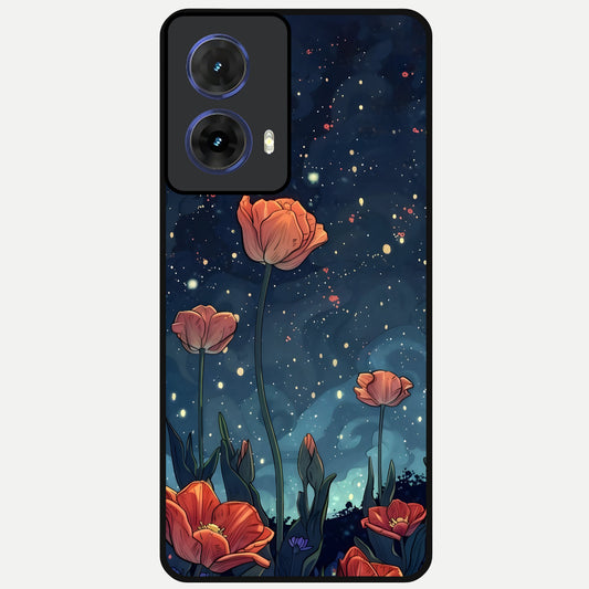  Midnight Tulip Glow Glass Case For Moto G85 back cover – full design glossy printed glass finish