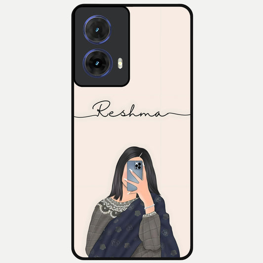  Mirror Mood Muse With Custom Name Glass Case For Moto G85 back cover – full design glossy printed glass finish