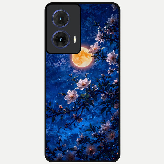  Moonlit Blossoms Night Glass Case For Moto G85 back cover – full design glossy printed glass finish