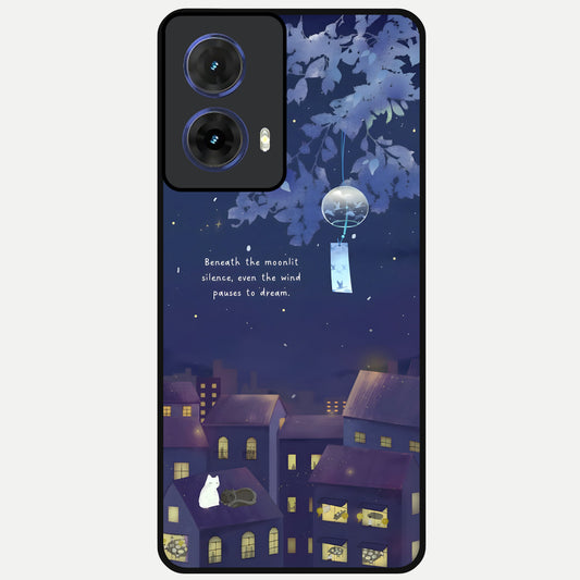  Moonlit Cat Silence Glass Case For Moto G85 back cover – full design glossy printed glass finish