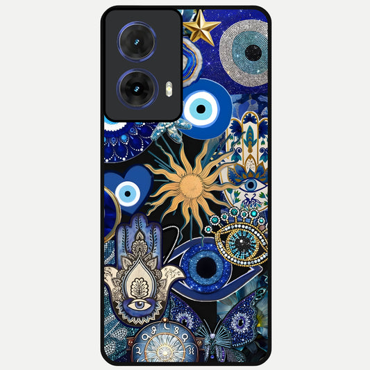  Mystic Blue Evil Eye Glass Case For Moto G85 back cover – full design glossy printed glass finish