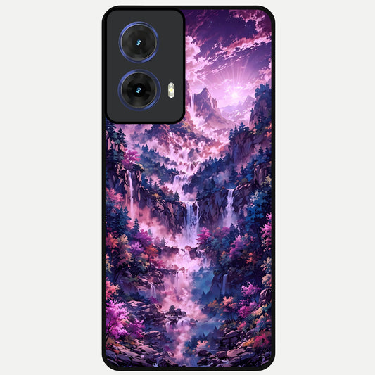  Mystic Cascade Peaks Glass Case For Moto G85 back cover – full design glossy printed glass finish