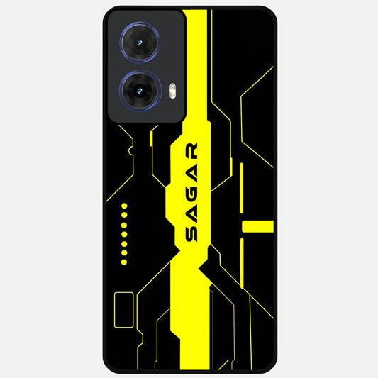  Neon CYBERPUNK Custom Name Glass Case For Moto G85 back cover – full design glossy printed glass finish