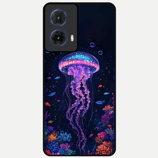  Neon Jellyfish Glass Case For Moto G85 back cover – full design glossy printed glass finish