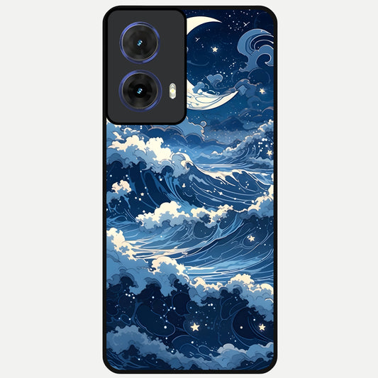  Ocean Moon Waves Glass Case For Moto G85 back cover – full design glossy printed glass finish