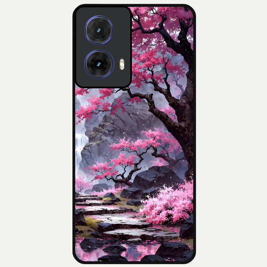  Pink Sunflower Glow Glass Case For Moto G85 back cover – full design glossy printed glass finish