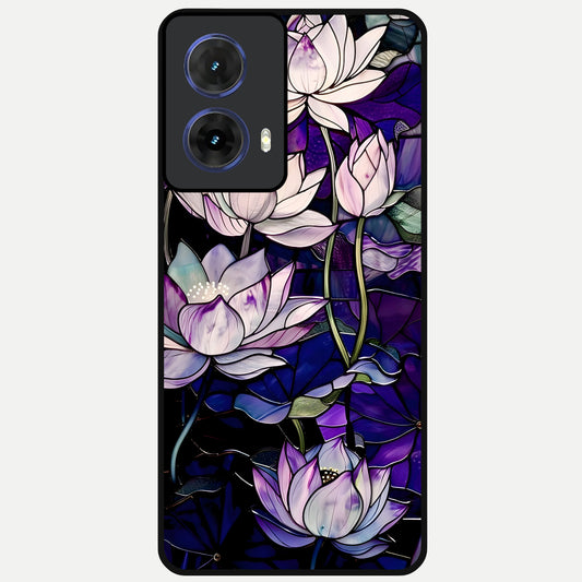  Purple Lotus Pattern Glass Case For Moto G85 back cover – full design glossy printed glass finish