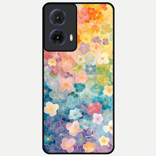 Rainbow Blossom Burst Glass Case For Moto G85 back cover – full design glossy printed glass finish