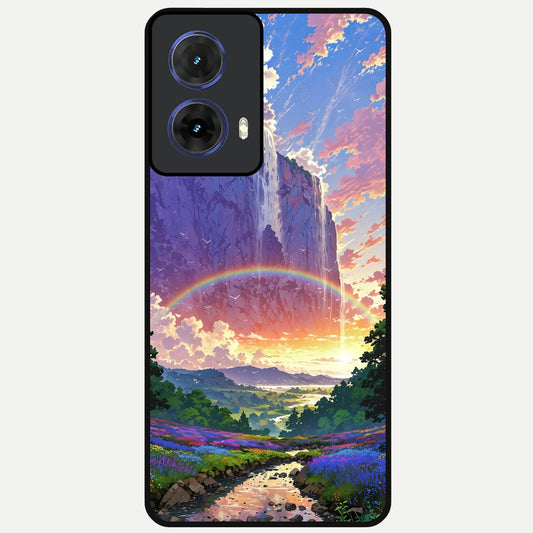  Rainbow Valley Dream Glass Case For Moto G85 back cover – full design glossy printed glass finish