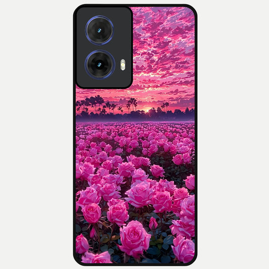  Rose Sunset Valley Glass Case For Moto G85 back cover – full design glossy printed glass finish