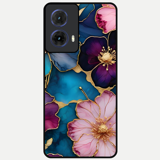  Sparkle Floral Glass Case For Moto G85 back cover – full design glossy printed glass finish