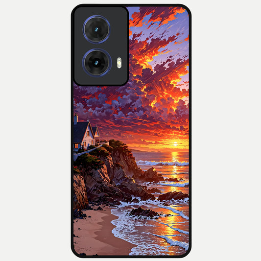  Sunset House By Sea Glass Case For Moto G85 back cover – full design glossy printed glass finish