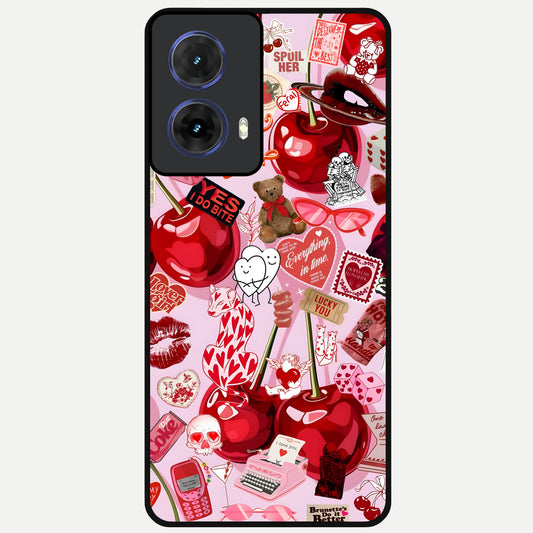  Sweet Cherry Chaos Glass Case For Moto G85 back cover – full design glossy printed glass finish