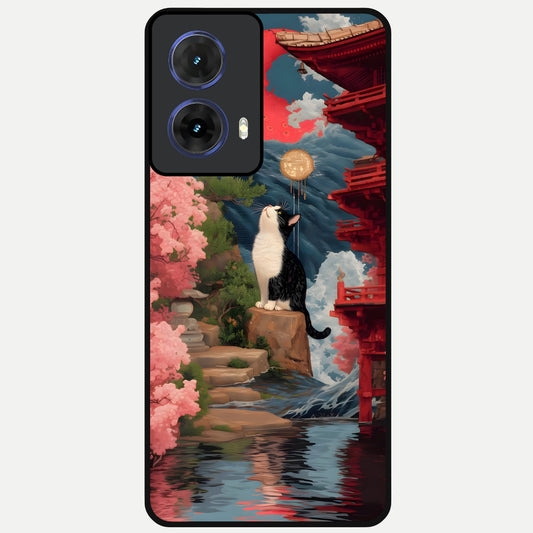  Temple Cat Scenery Glass Case For Moto G85 back cover – full design glossy printed glass finish