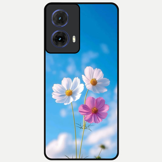  Tripple Flowers With Sky Glass Case For Moto G85 back cover – full design glossy printed glass finish